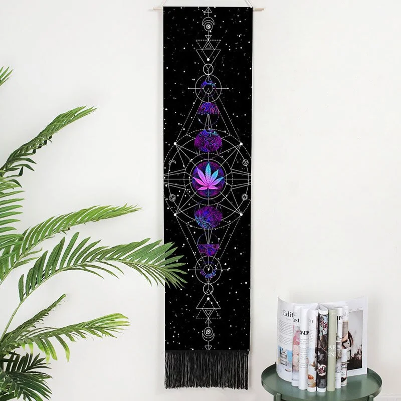 Rectangular Bohemia Wall Hanging Snake Tassel Tapestry Black Moon Wall Background Blanket Home Livingroom Office Wall Decoration