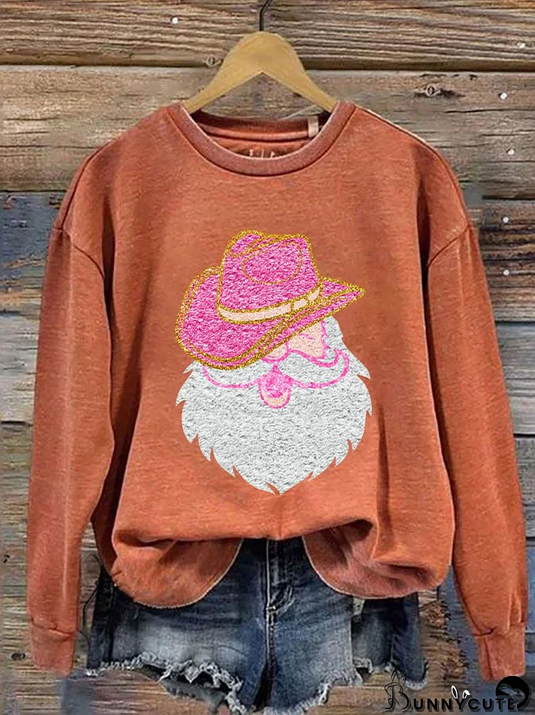 Women's Pink Santa Print Sweatshirt