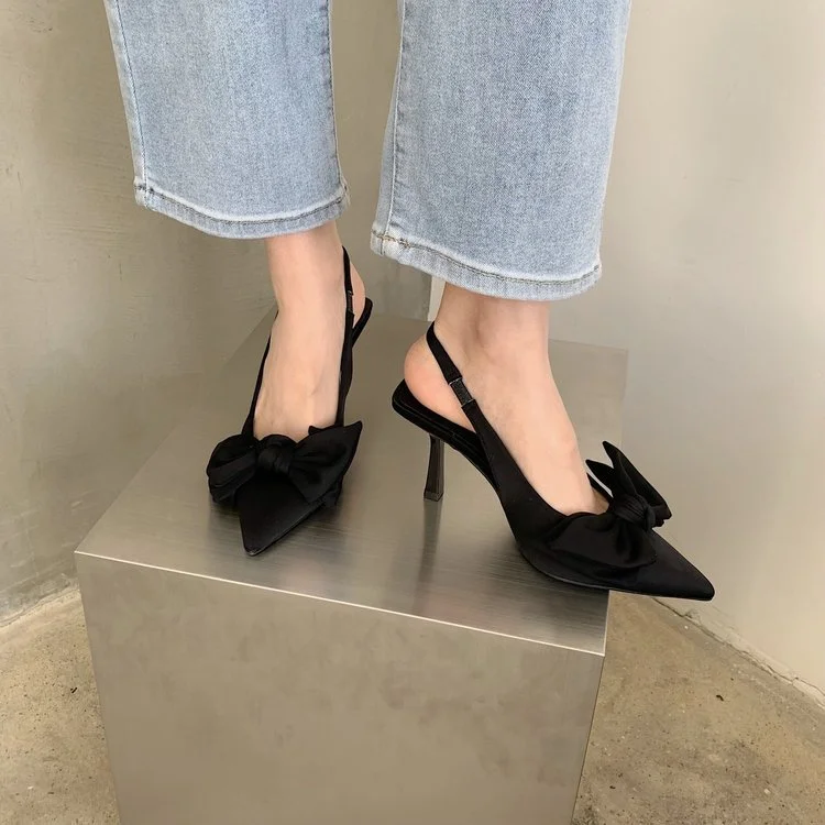 Churchf Churchf Sandals Women Summer 2023 New High Heels Bow Tip Shallow Heel Thin Heel Strip Single Shoes