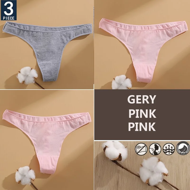 FINETOO 3PCS/Set Cotton Lingerie Women's G-string Underwear 7 Solid Colors Ladies Panties Female Low-Rise Woman's Thong Briefs