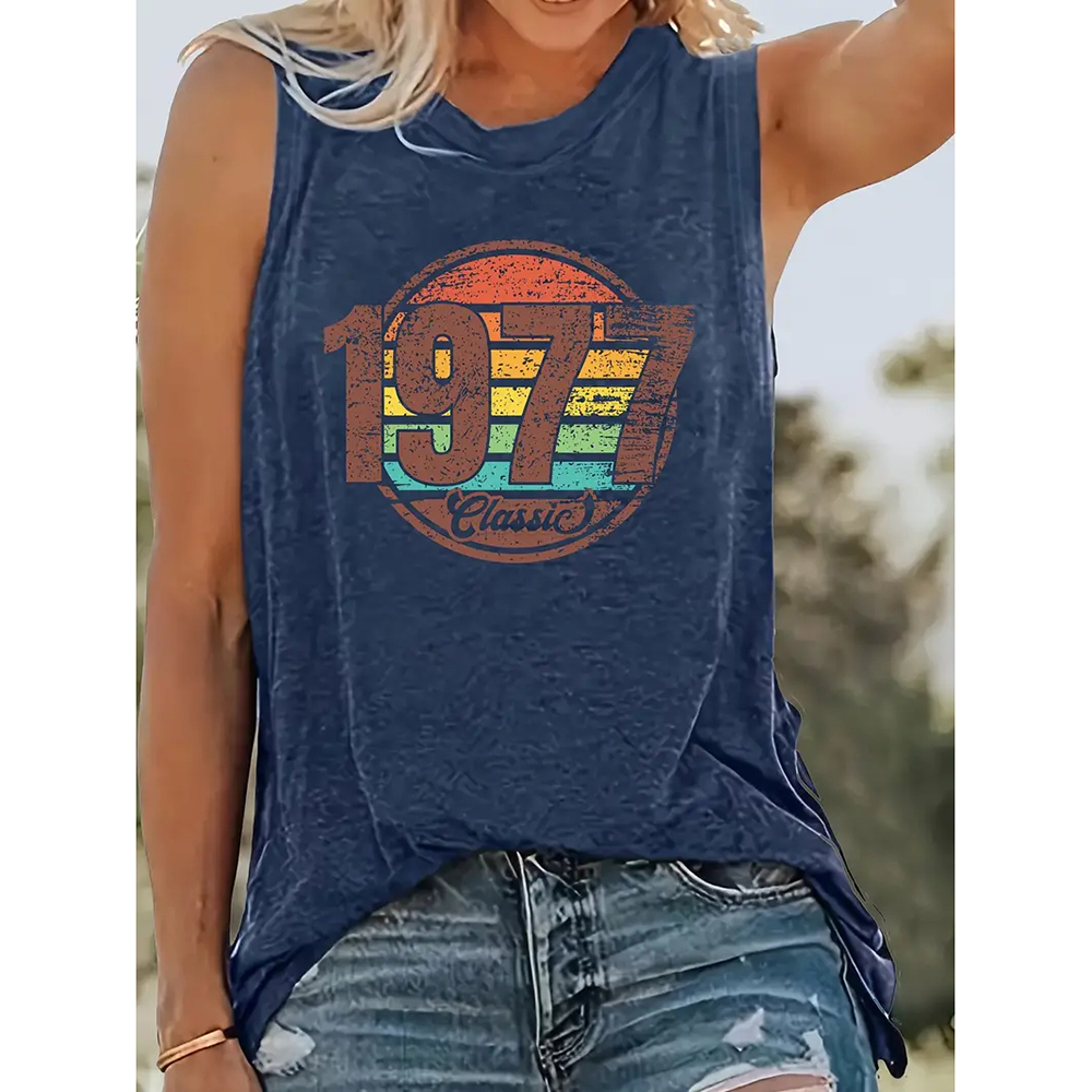 Teepublicz Women's Fashion Q of Hearts Pattern Printed Sleeveless Vest Simple White Sleeveless Tops Summer Breathable Women's Clothing