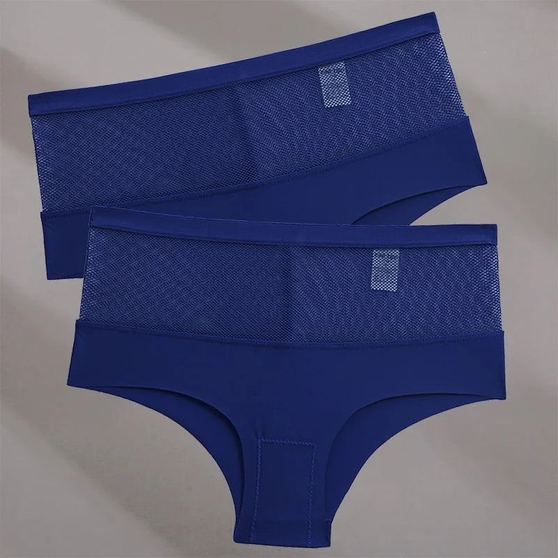 FINETOO 2PCS/Set Seamless Mesh Women Pantys Girls Thongs High Waisted Woman Brief Fashion M-XL Sexy Underpants Lingerie Panties