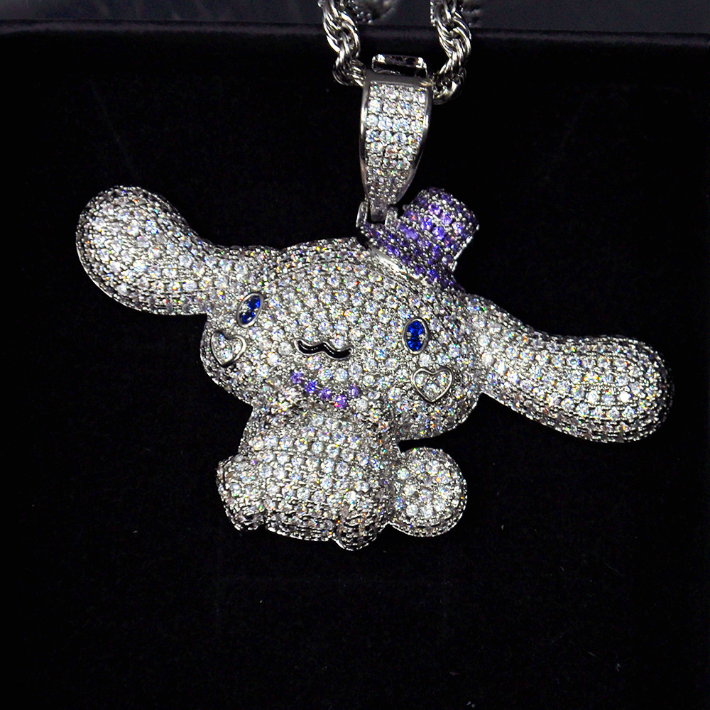 Bling Iced Out Anime Character Cinnamoroll Silver CZ Stone Pendants