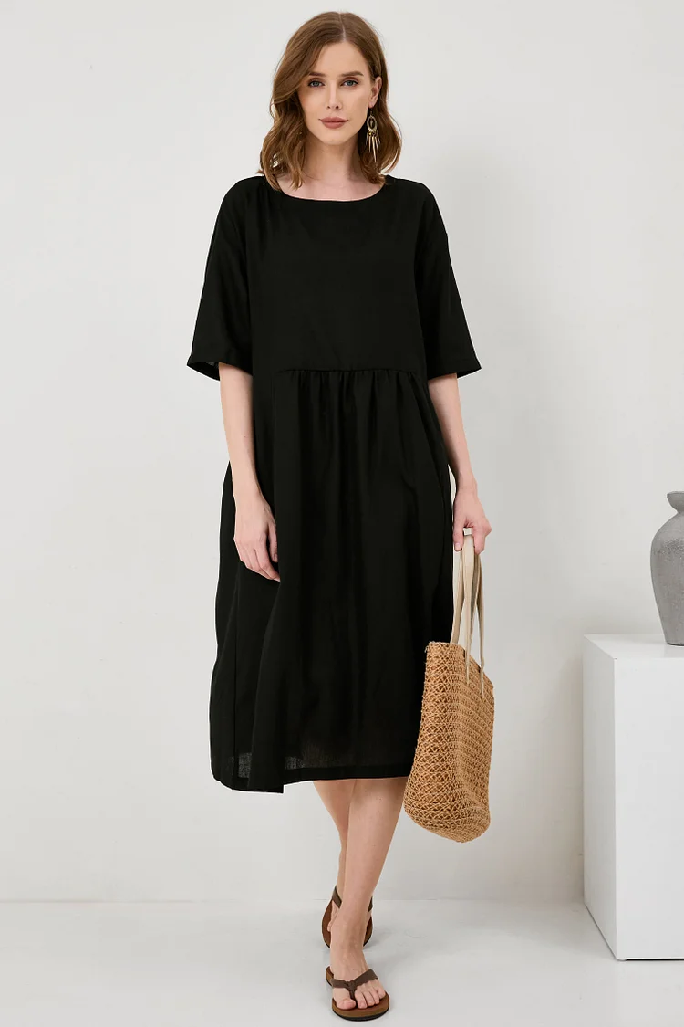 Cotton And Linen A-Line Midi Dress[ Pre Order ]