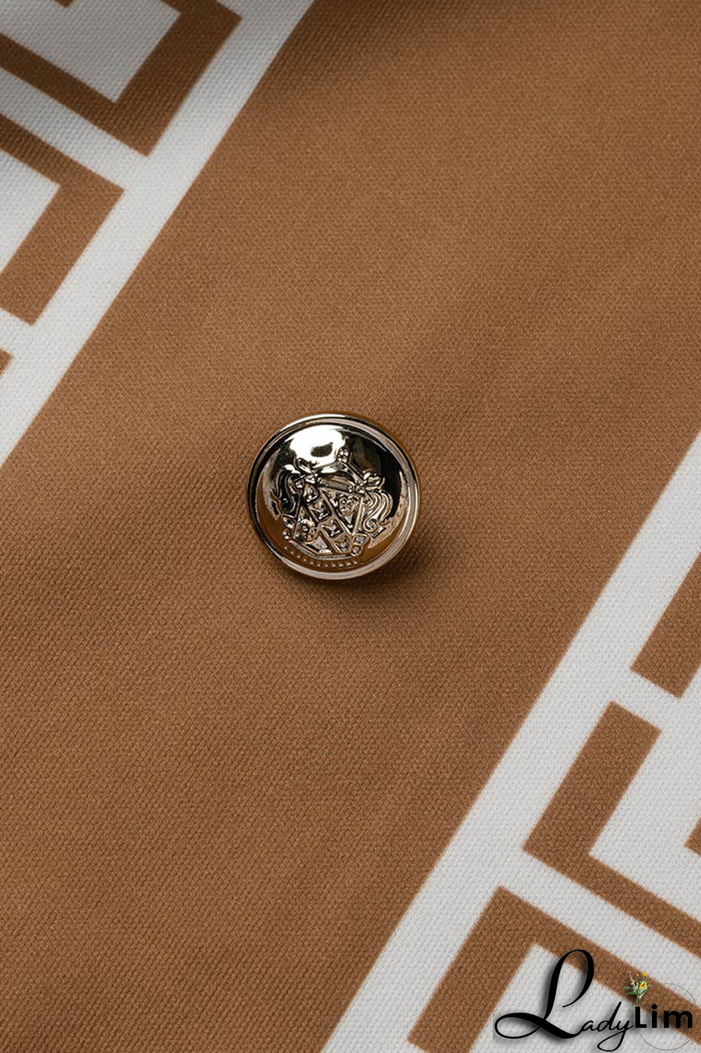 Coffee Sexy Print Buckle O Neck Sleeveless Two Pieces