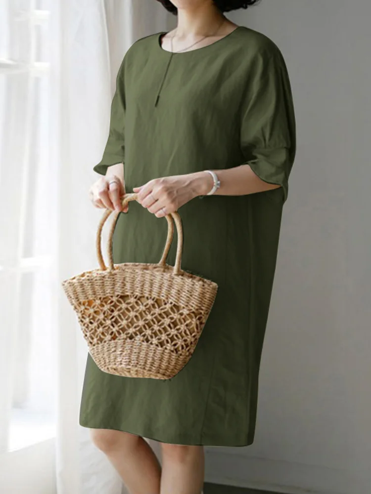 Comstylish Solid Color Pocket Ruffle Sleeve Comfy Midi Dress