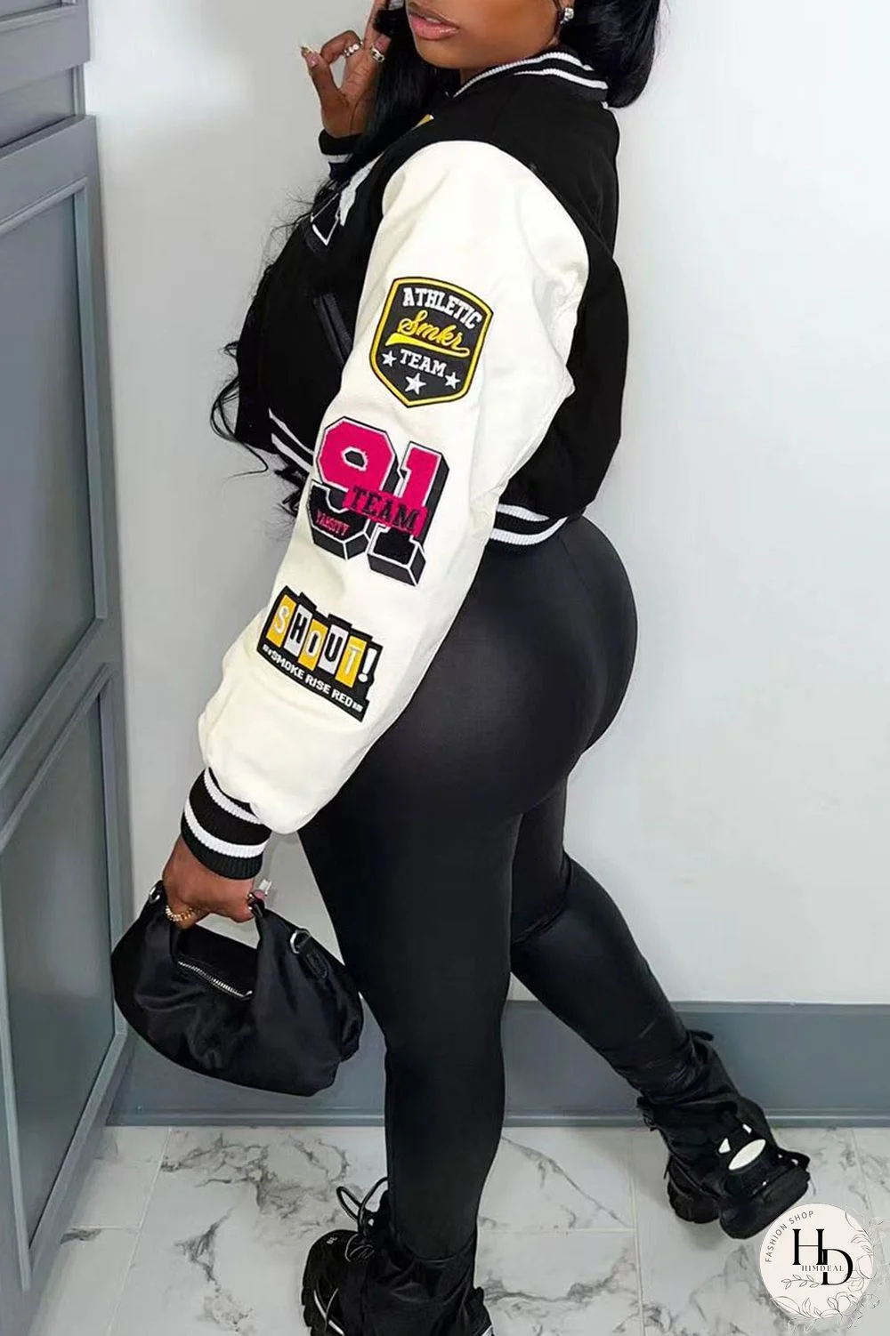 Rose Red Casual Street Print Patchwork Buckle Outerwear(Subject to Actual Product)