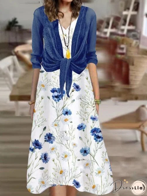 Dresses Printed Belted Mid Sleeve 2 Piece Dress for Women