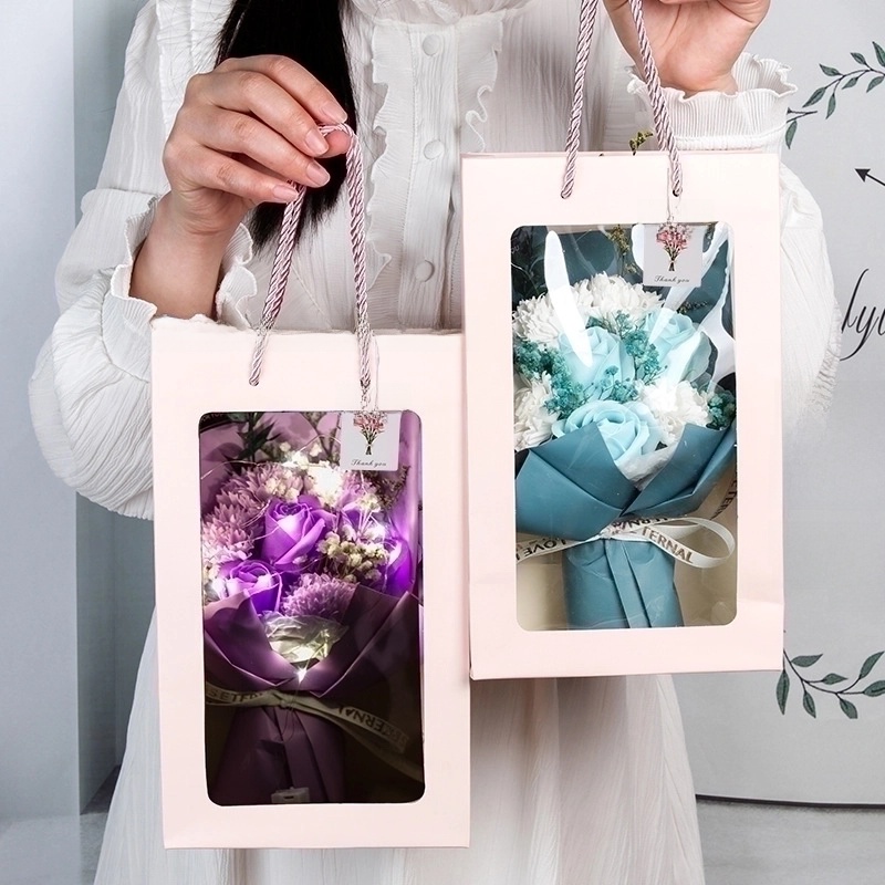 Cross-border Valentine's Day Gift Dried Flowers Bouquet Carnation Starry Sky Preserved Fresh Flower Rose Soap Bouquet Gift Box Seven Flowers