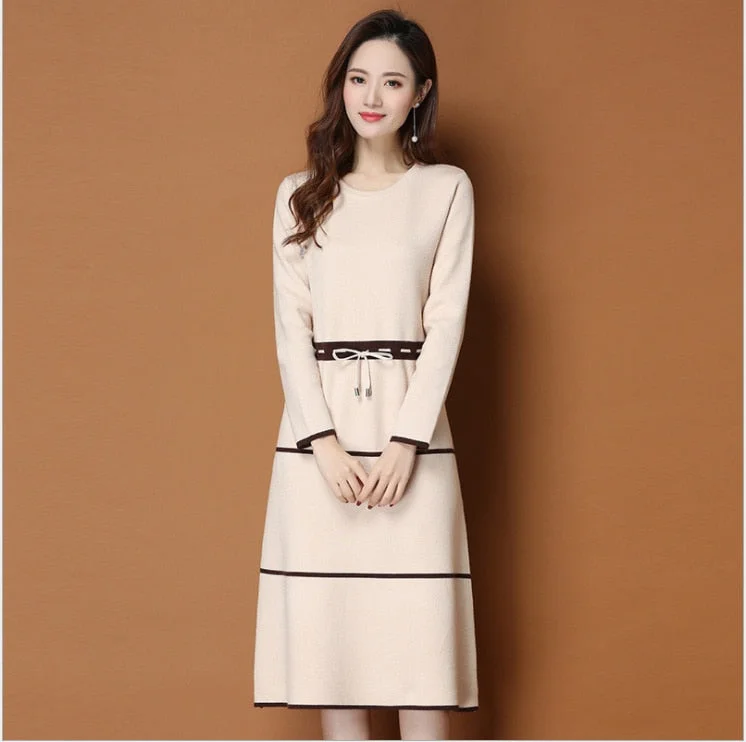 Mid Length Over The Knee With Undergarment Knitted Wool Skirt Autumn And Winter Temperament Close Waist Thin Belt Wool Skirts
