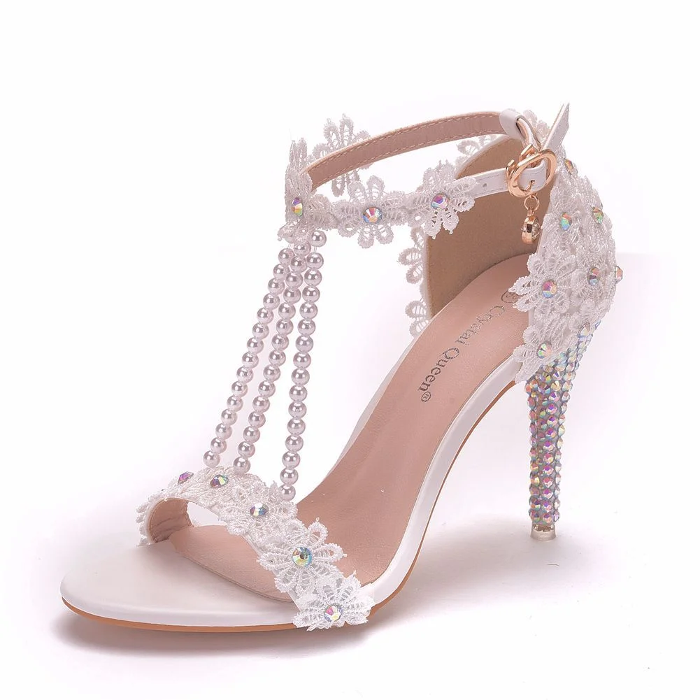 Breakj Breakj Cm Fine High Heel Beaded Sandals Lace Flowers Water Diamond Wedding Shoes Bride To Take Pictures High Heel With Sandals