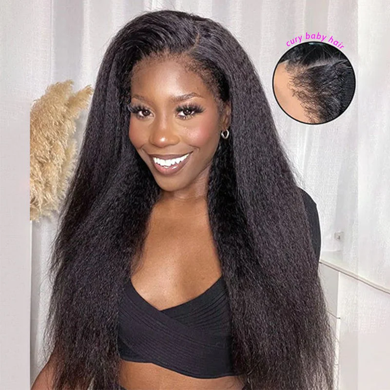 4C Edges Baby Hair Kinky Straight Lace Front Wig | 13x4 HD Lace Frontal| Afro-Inspired Natural Hairline