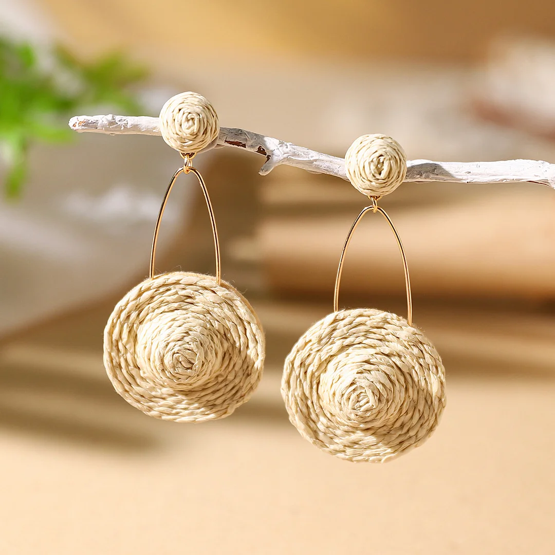Women's Holiday Bohemian Style Raffia Hand-woven Earrings