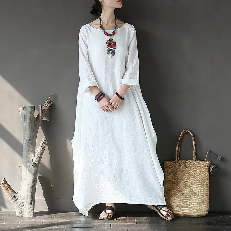 French o neck linen spring clothes For Women Wardrobes white Dress