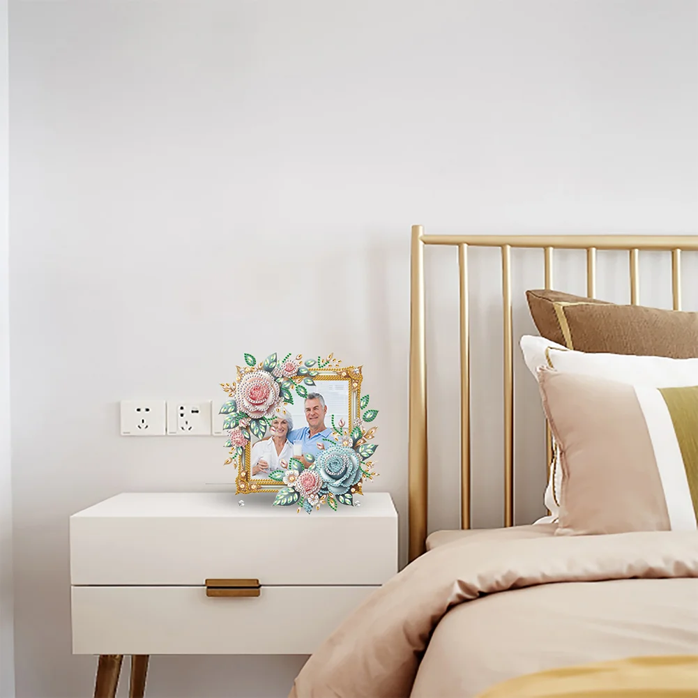 5D DIY Rose Acrylic Special Shape Rhinestone Tabletop Photo Frame Kit