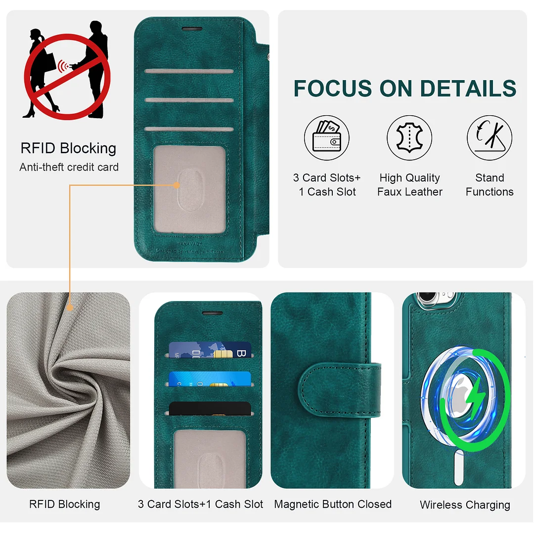 VANAVAGY Compatible for iPhone 16e Wallet Case for Magsafe Wireless Charging