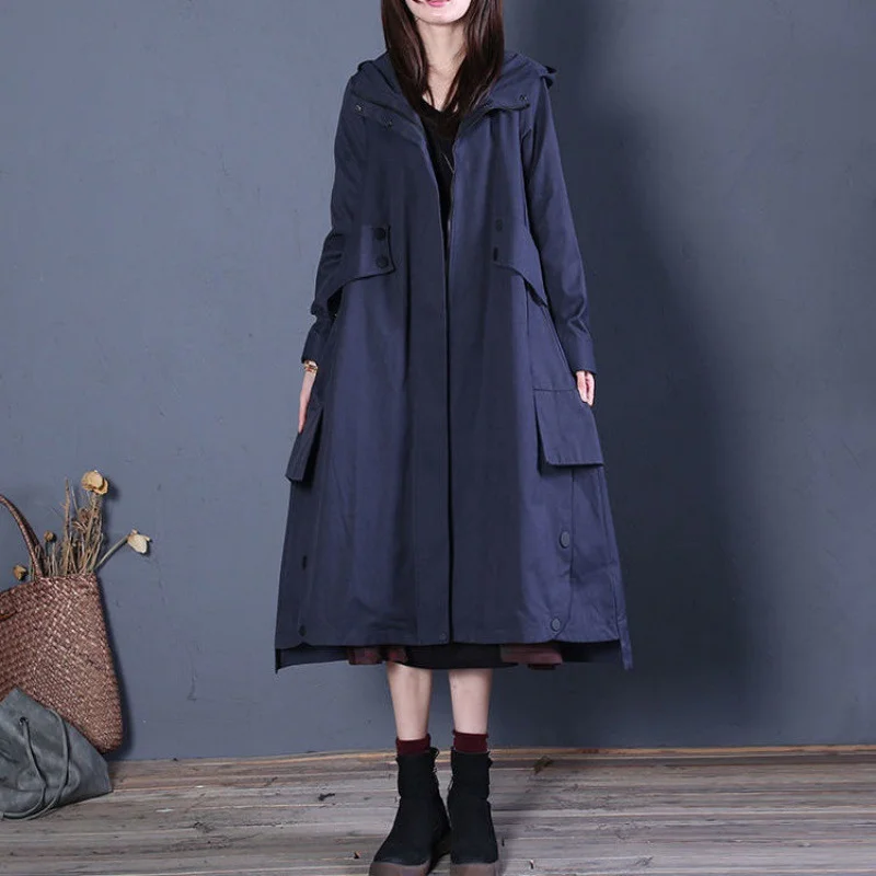 Toloer 2024 Spring And Autumn Lazy Wind Pure Color Hoodie Loose Show Thin Long Windbreaker Trendy British Wind Coat Female-Outfit Ideas