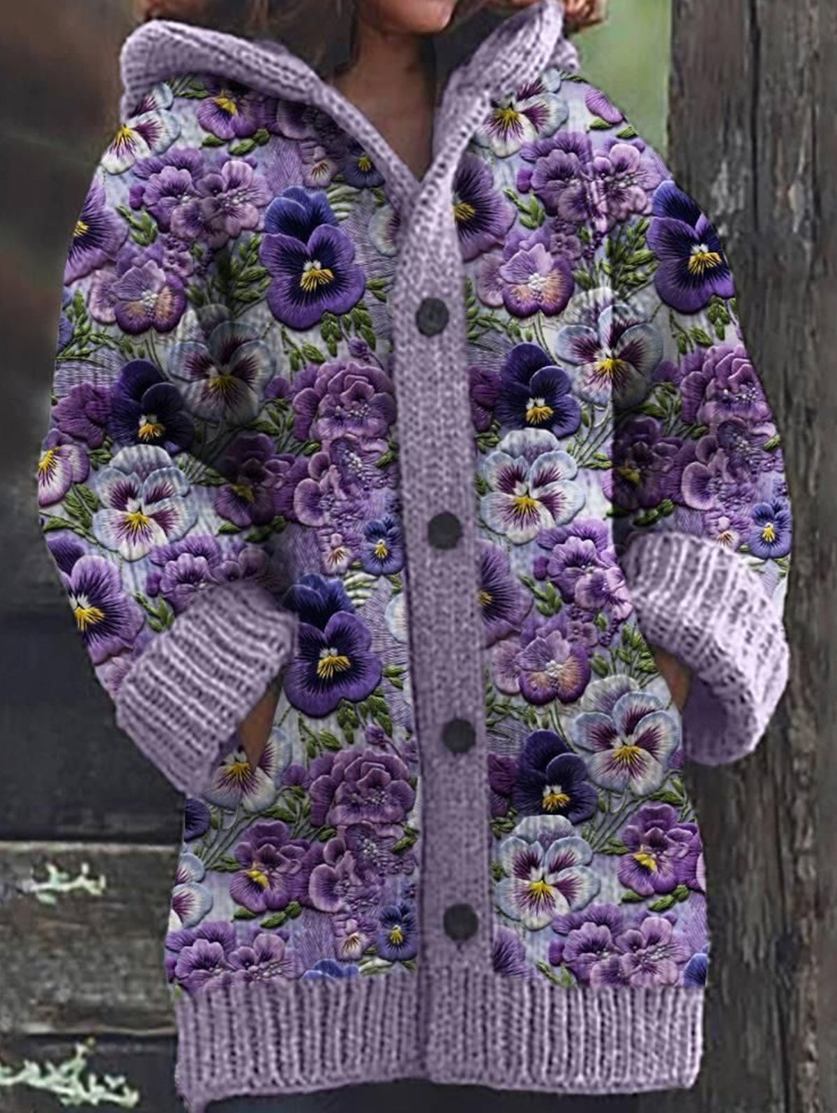 Casual Floral Pattern Pocket Cozy Hooded Cardigan