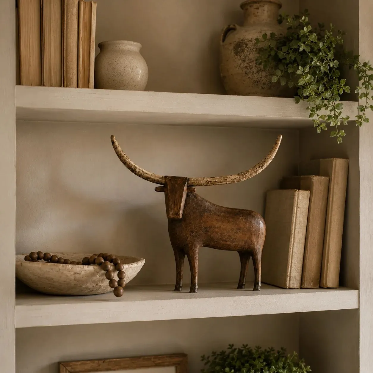 Longhorn bookshelf styling