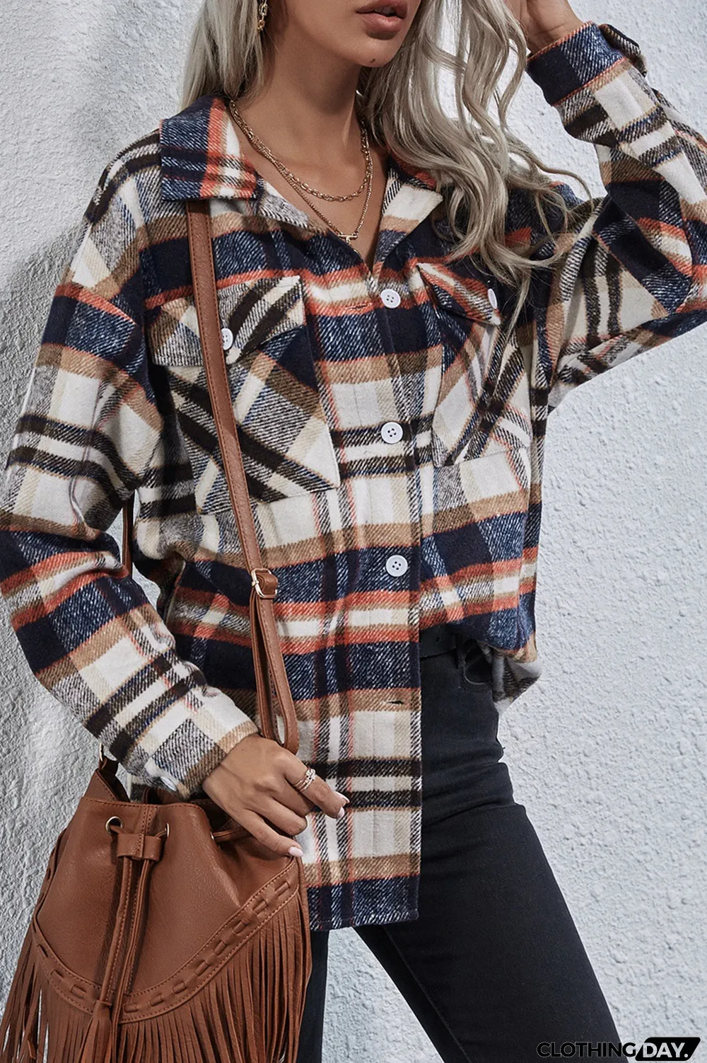 Long Sleeve Casual Plaid Woolen Coat