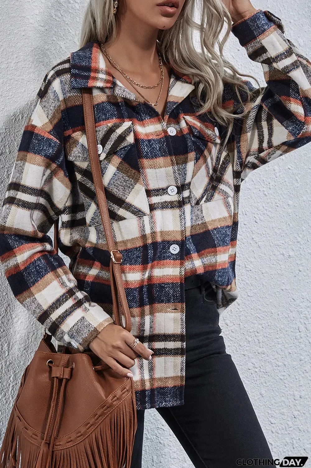 Long Sleeve Casual Plaid Woolen Coat