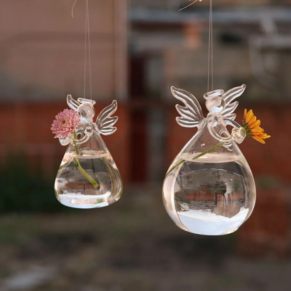1 Pcs Angel Shape Vase Clear Flower Plant Stand Hydroponic Container Ornament Micro Landscape Home Office Wedding Decor