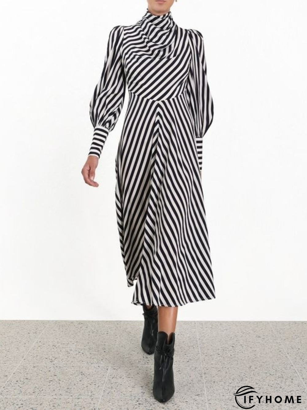 Fall A-Line Long Sleeve Stand Collar Lady Evening Dresses | IFYHOME