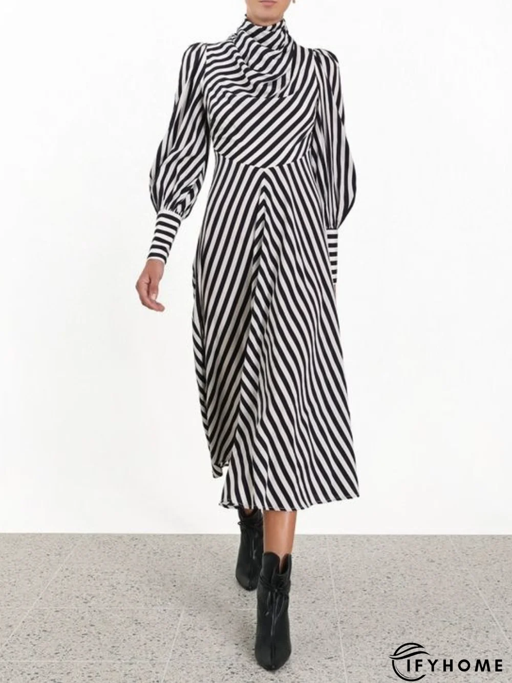 Fall A-Line Long Sleeve Stand Collar Lady Evening Dresses | IFYHOME