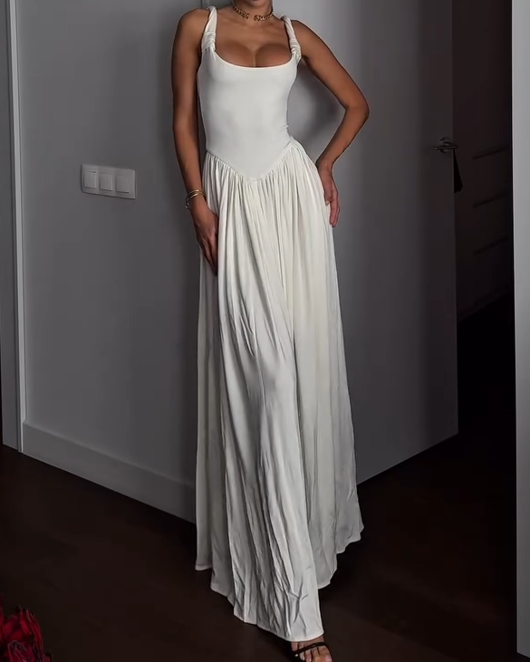 Strapless Pleated Solid Color Loose Dress