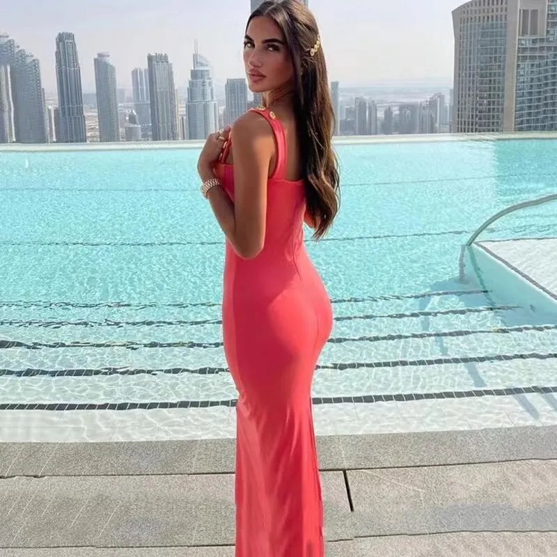 Uveng New Summer Elegant Strapless Sexy Bodycon Maxi Dress Women Sleeveless Backless Long Party Dress Slim Party Dress Vestidos