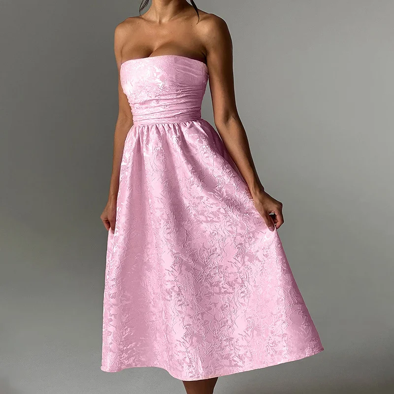 Uveng Uveng Women's New Temperament Sexy Slim Jacquard Satin Wipe Chest Money Dress Female