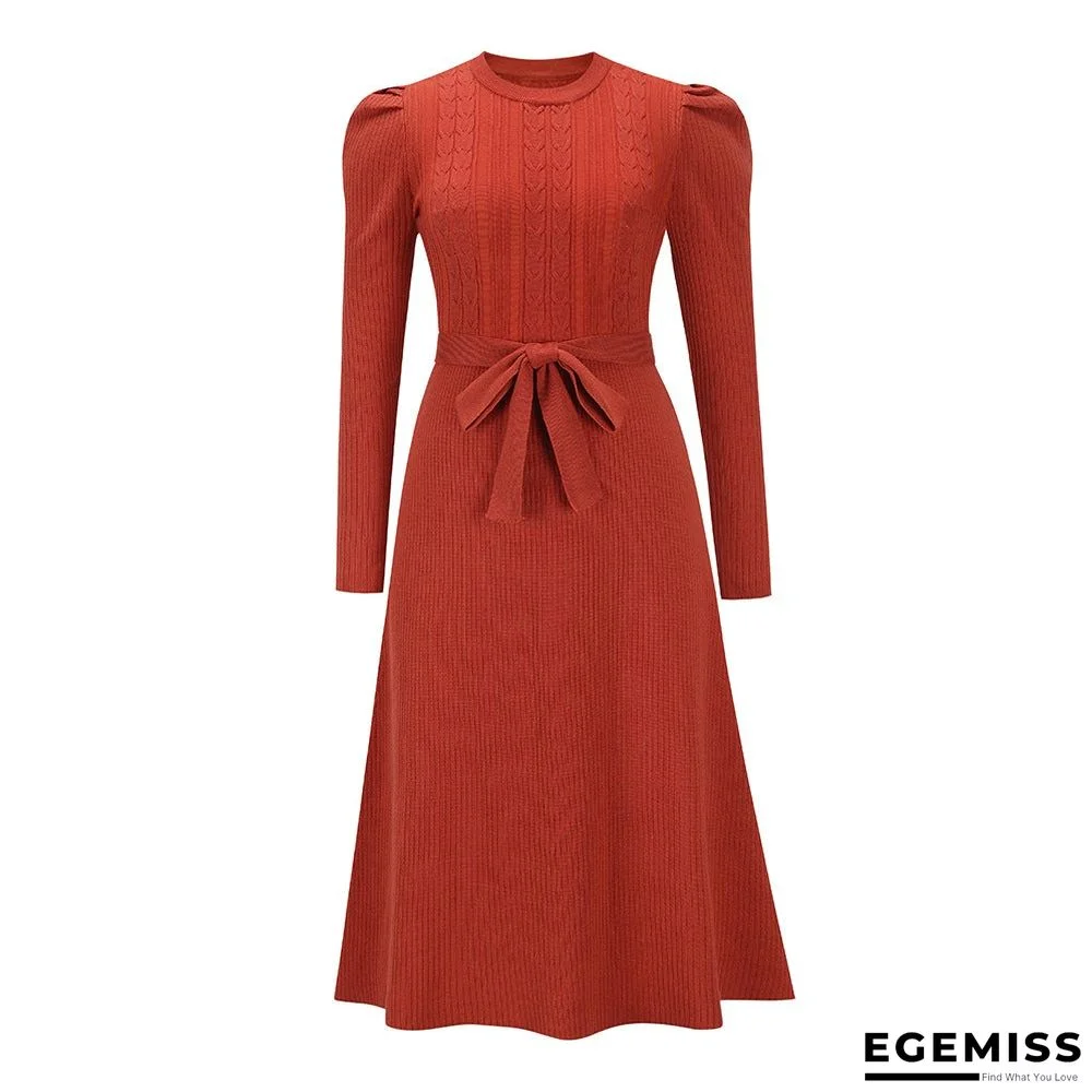 Bubble Long Sleeve Knitted Skirt Medium Long Wool Dress Black Dresses | EGEMISS