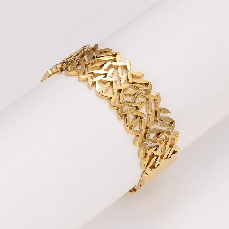 Retro Minimalist Leaf 304 Stainless Steel 18K Gold Plated Stainless Steel Bracelets In Bulk