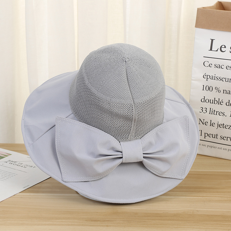 Fashion Big Bow Solid Color Travel Fisherman Sunscreen Ladies Elegant Hat