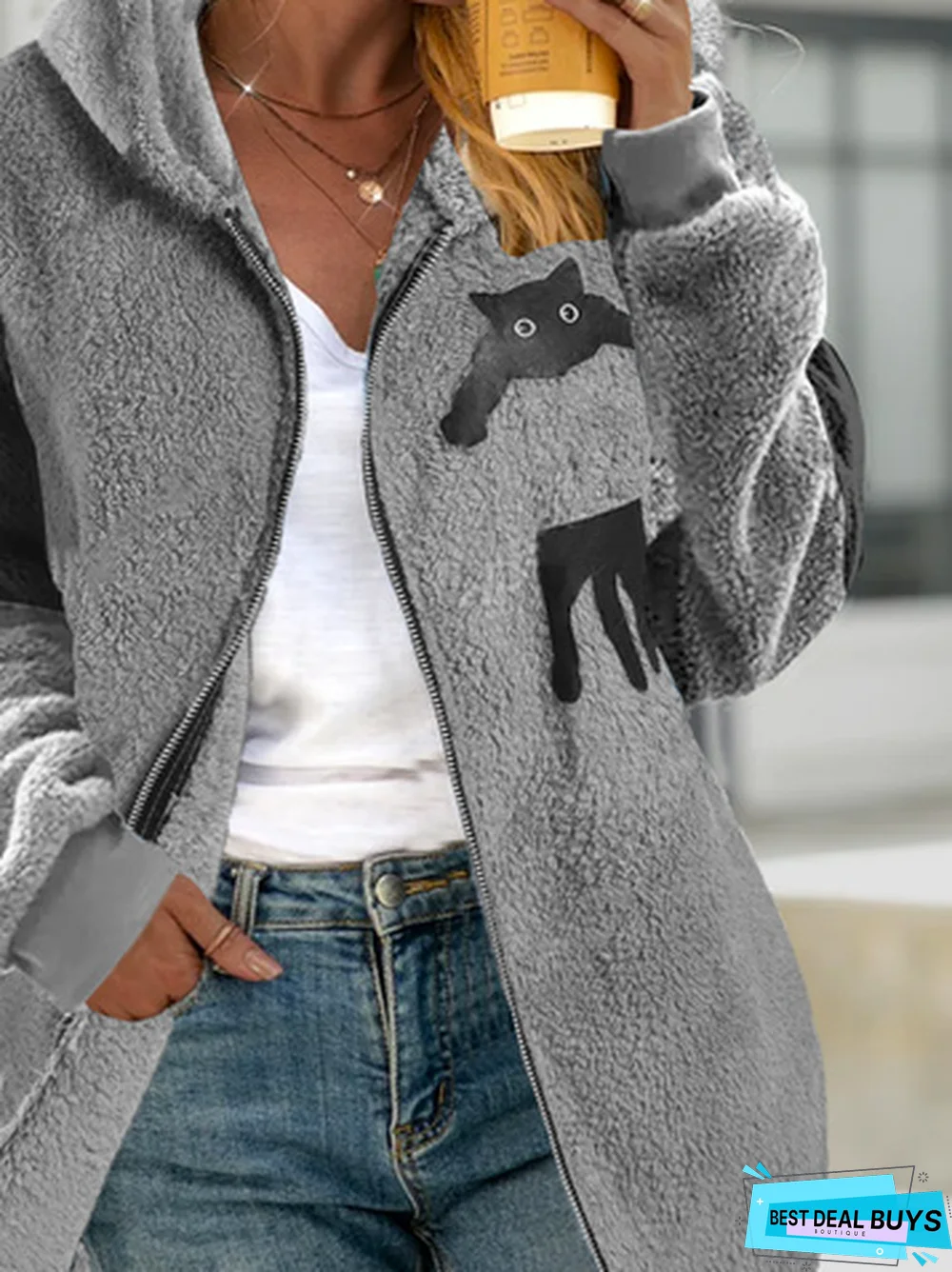Casual Loose Fluff/Granular Fleece Fabric Teddy Jacket