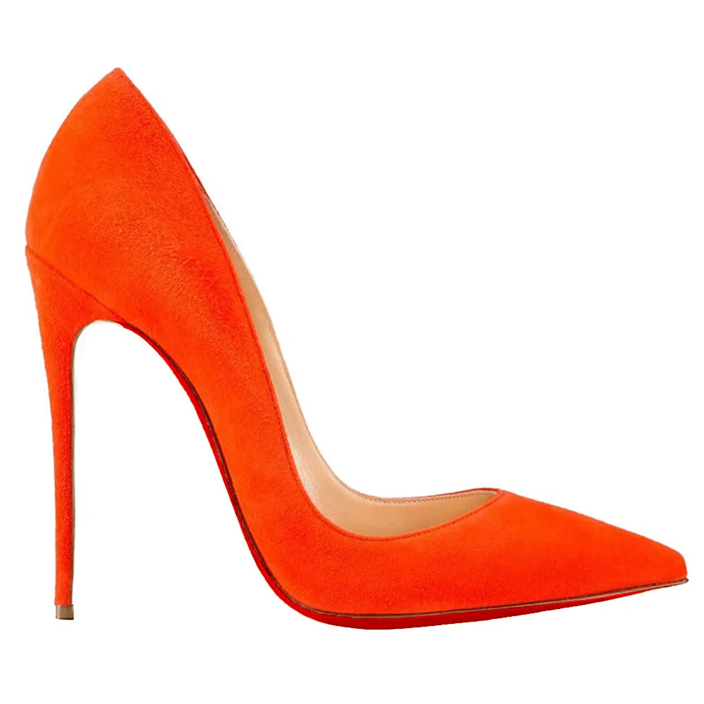 120mm Women's Party Wedding Heels Pumps Orange Suede-vocosishoes
