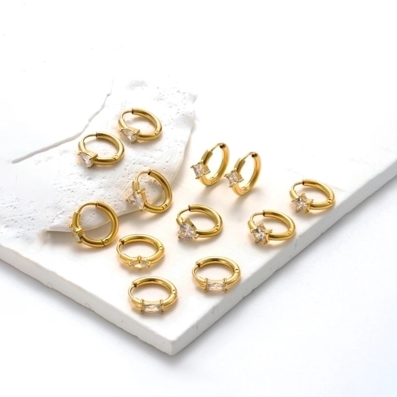 1 Pair French Style Minimalist Korean Style Pentagram Geometric Heart Shape Plating Inlay 304 Stainless Steel Zircon Earrings