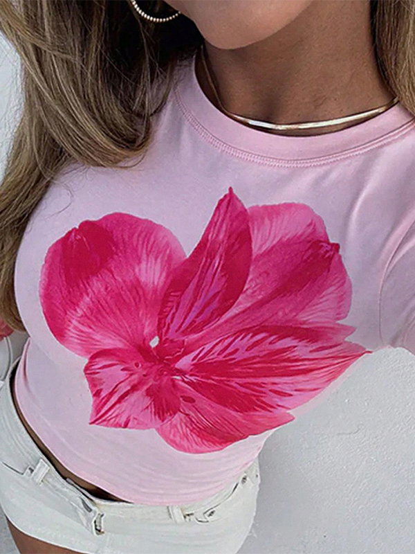 Flower Print Short Sleeve Vocation T-shirt
