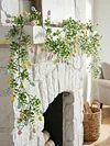 Spring Easter Decoration Garland 210cm Artificial Colourful Garland with Eggs and Green Leaves for Home Party Wall Fireplace Stairs Window