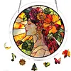 (25cm)DIY Acrylic Jigsaw Puzzle Window Hanging with Hanging Chain DIY Stained Glass Decoration Round Window Puzzle Decor for DIY Craft Project (Stained Glass Floral Lady)
