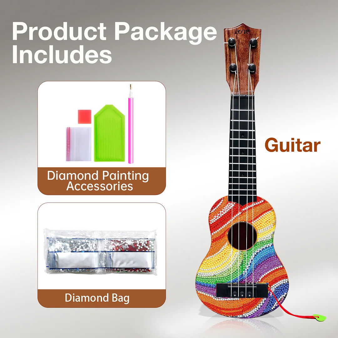 DIY Wooden Guitar Diamond Art Ornament Unique Gifts for Musicians (Rainbow)