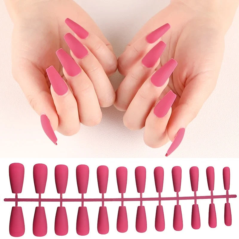 Free shipping fake nails Nail Art Decorations 24pcs Fake Nails Solid Color Frosted Matte Full Cover новогодние накладные ногти-Nail Inspo