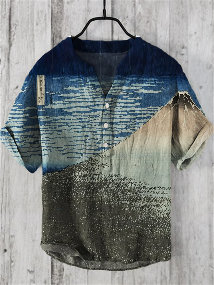 Mountains Landscape Japanese Art Linen Blend Shirt