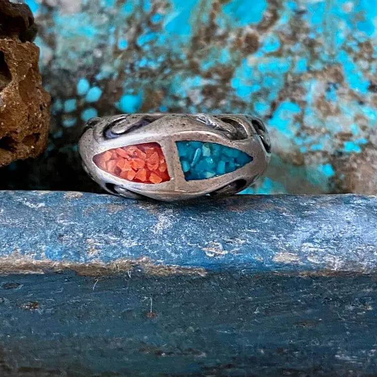 TUrquoise Chip Mosaic Ring in Sterling Silver Size 5