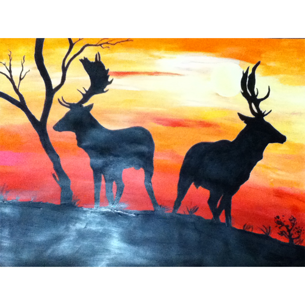 

40*30CM - Round Drill Diamond Painting - Deer Shadow at Dusk, 501 Original