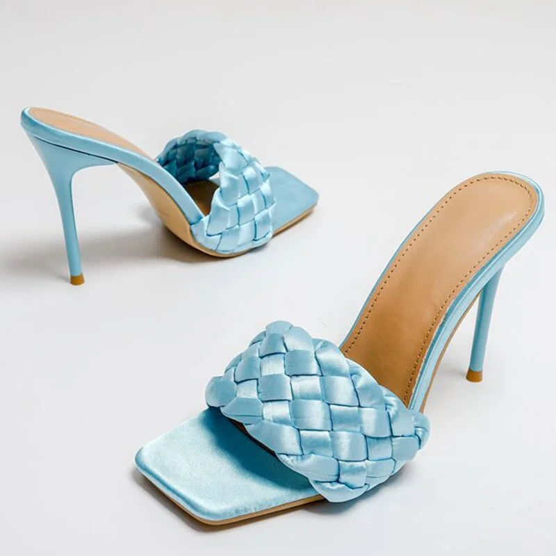 2021 Women Sexy Super High Heel 11cm Weave Design Summer External Wear Large Size 42 Luxury Prom Lady Pumps Woman Slippers