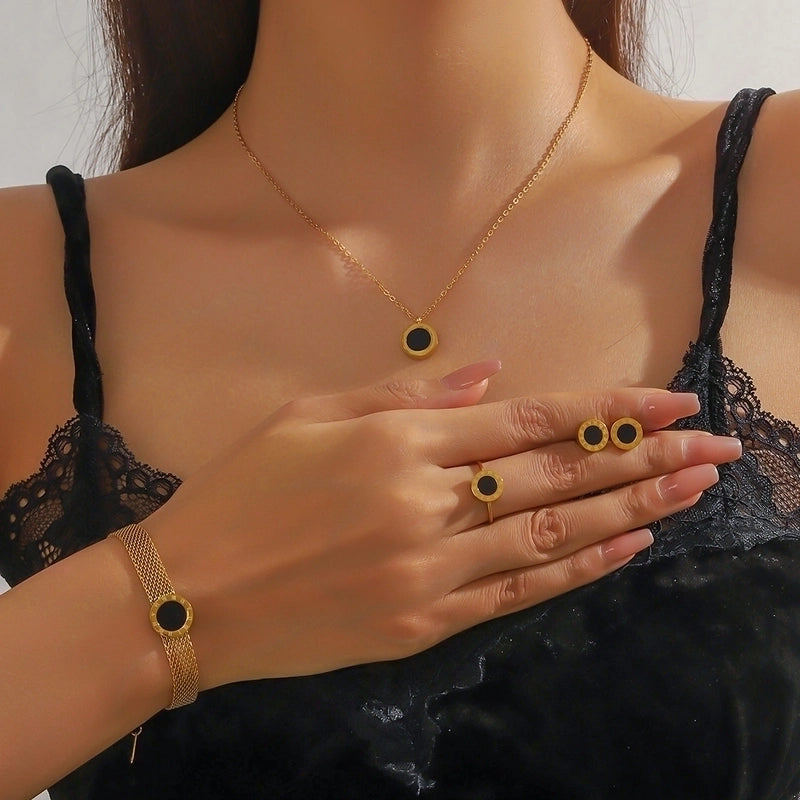 Basic Modern Style Classic Style Roman Numeral 304 Stainless Steel Panther 18K Gold Plated Inlay Rings Bracelets Necklace