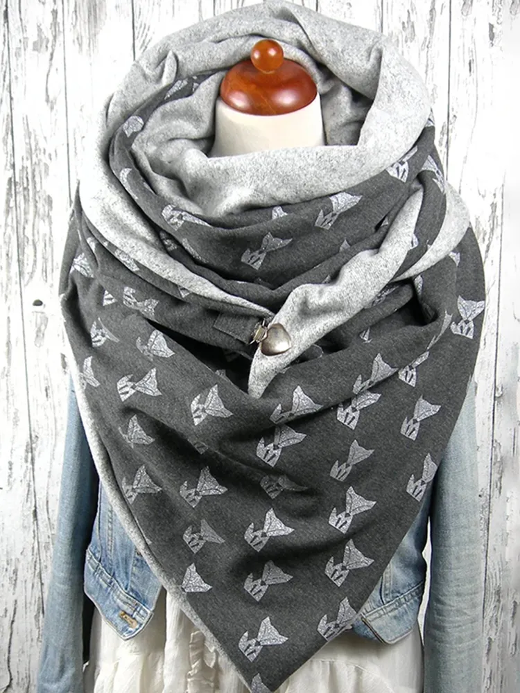 Fox Print Contrast Button Thermal Scarf