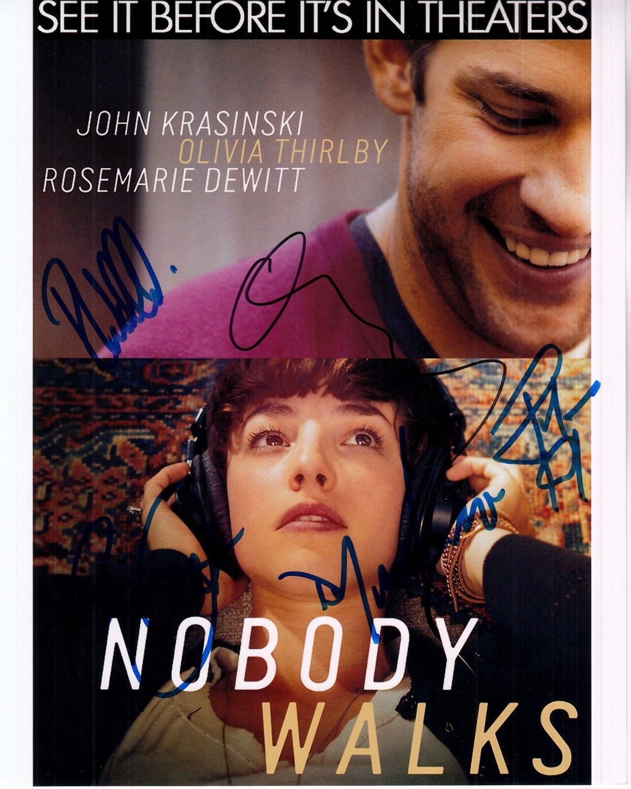 NOBODY WALKS poster 8x10 signed by 5 STARS uacc rd coa ROSEMARIE DeWITT + 4 MORE