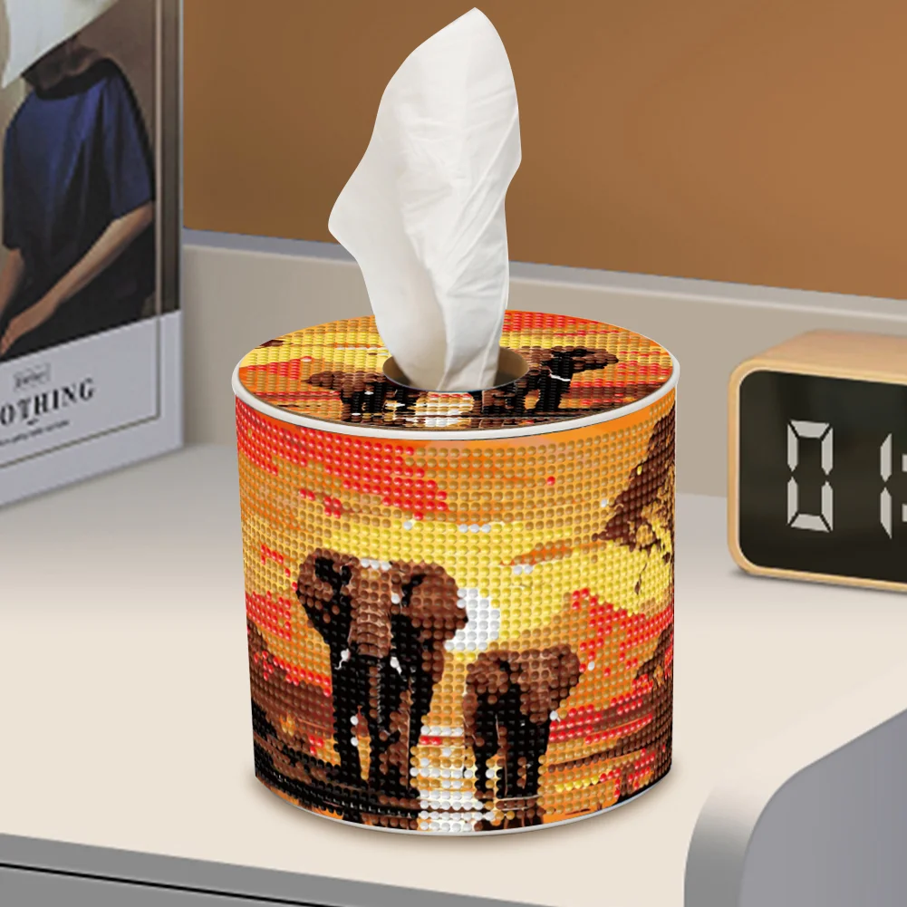 African Elephant DIY Diamond Painting Handmade Tissue Holder Crystal Tissue Box